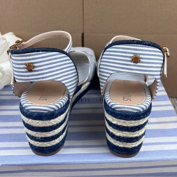 NEW Size 8.5 Stuart Weitzman Mirela Nautical Navy Espadrille Wedge Sandal Shoes - Picture 4 of 12